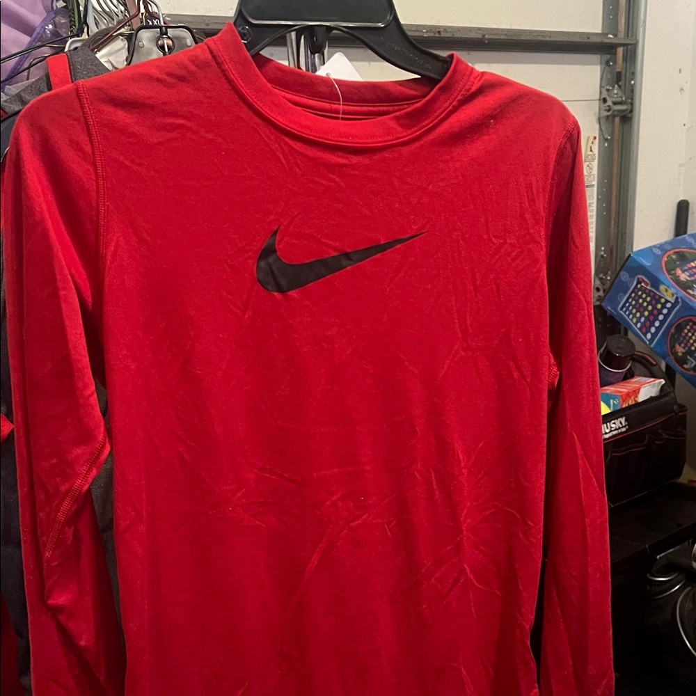 Nike Red Crew Neck Top with Black Logo